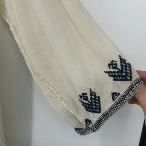 Johnny Was Biya Boho Tunic Top Cream Embroidered Pockets Hippie Sheer Size L - Picture 4 of 10